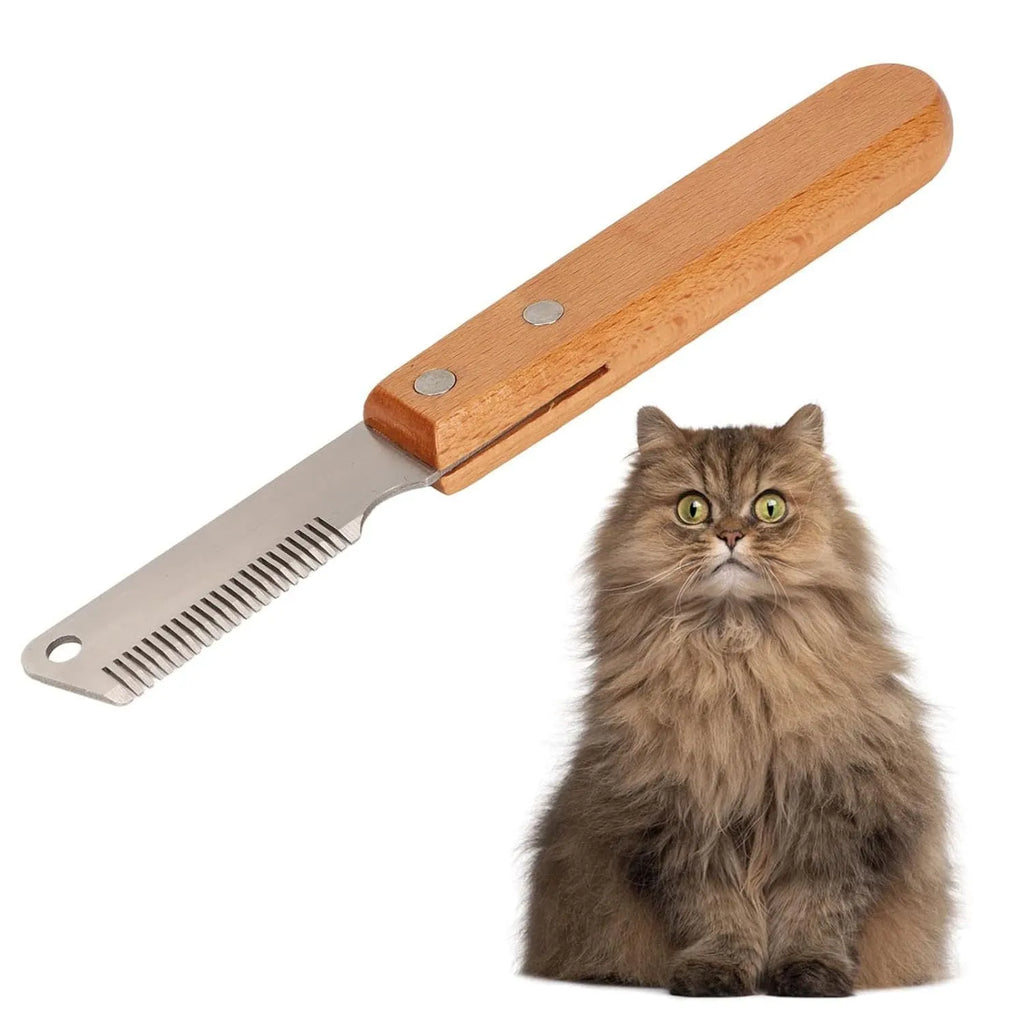 Wooden handle pet stripping comb for dogs and cats in two sizes