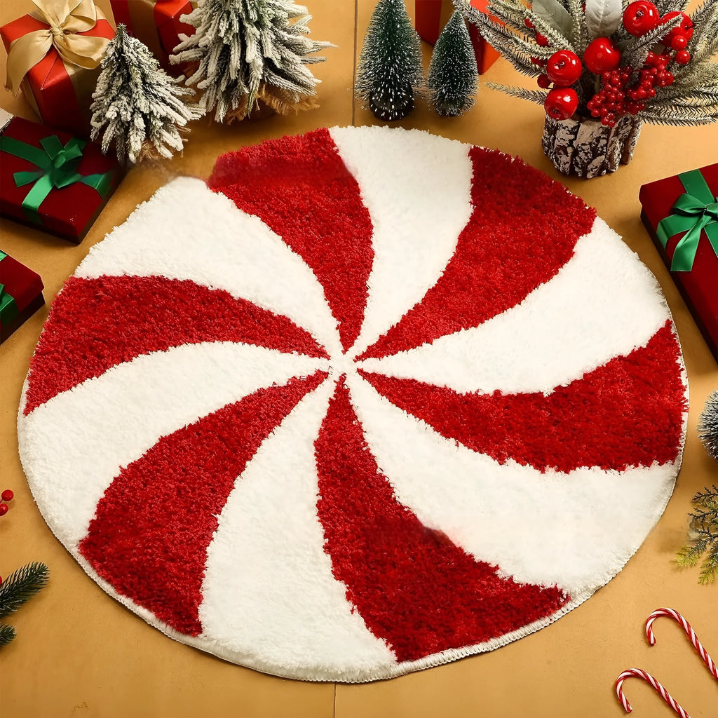 Christmas-themed printed polyester carpet with cashmere-like texture in square shape.