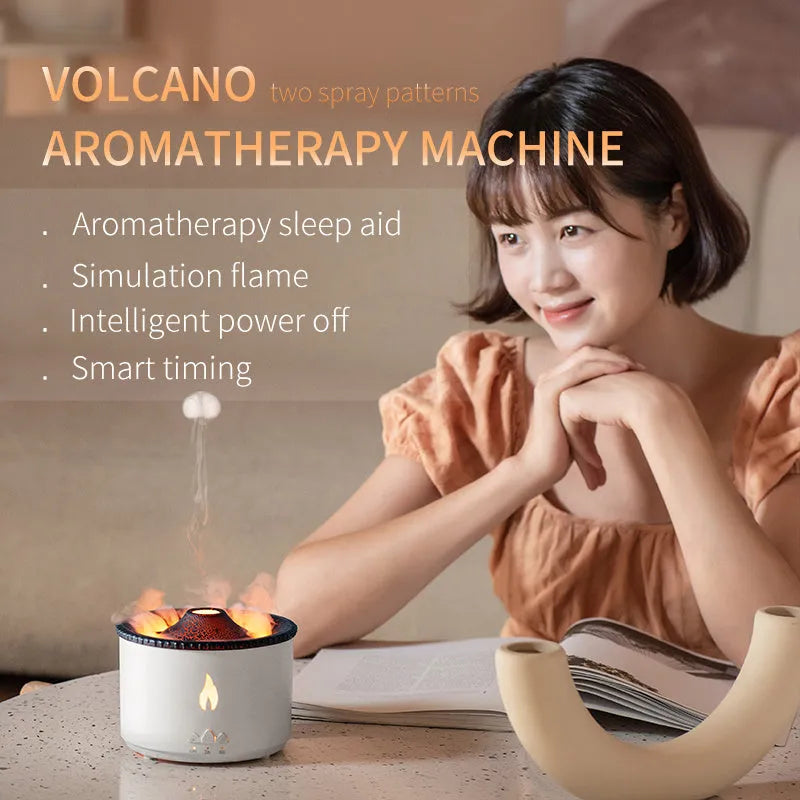 White jellyfish flame volcano humidifier air diffuser with 300ml tank and remote control