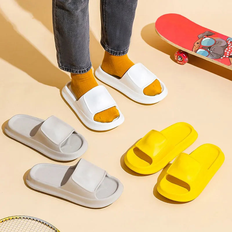 EVA flip-flop slippers with thick non-slip sole in various colours on a white background.
