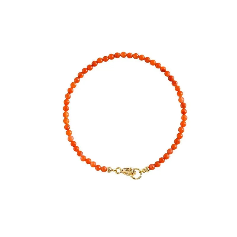 Women's natural Southern Red agate bracelet in cherry red and persimmon red, 3mm cut surface beads, 15cm length