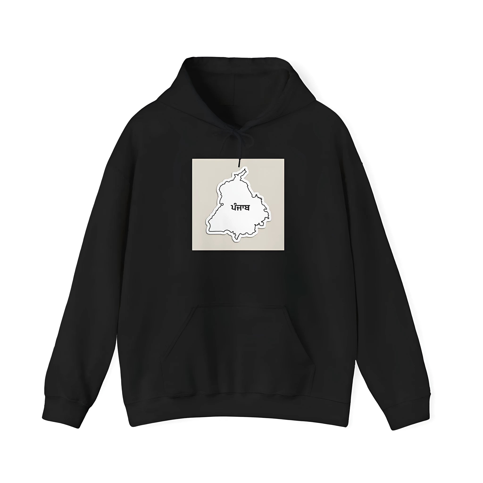 Black loose fit hoodie with drop shoulder sleeves and front kangaroo pocket