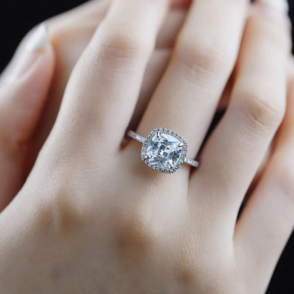 Sterling silver women's ring with fat square diamond silhouette and zircon treatment in sizes No 5 to No 10