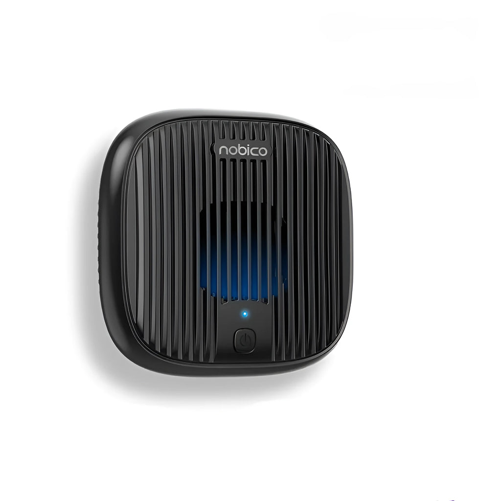 Bed vacuum cleaner with ultrasonic mite repellent, compact 120x120x45mm, on a bed surface