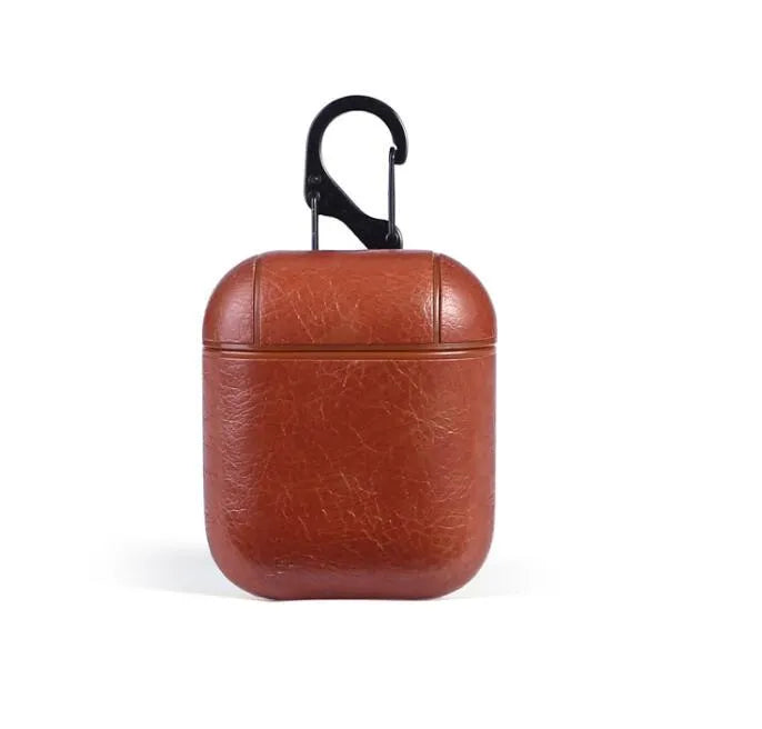 Genuine leather AirPods protective case with magnetic closure in black colour