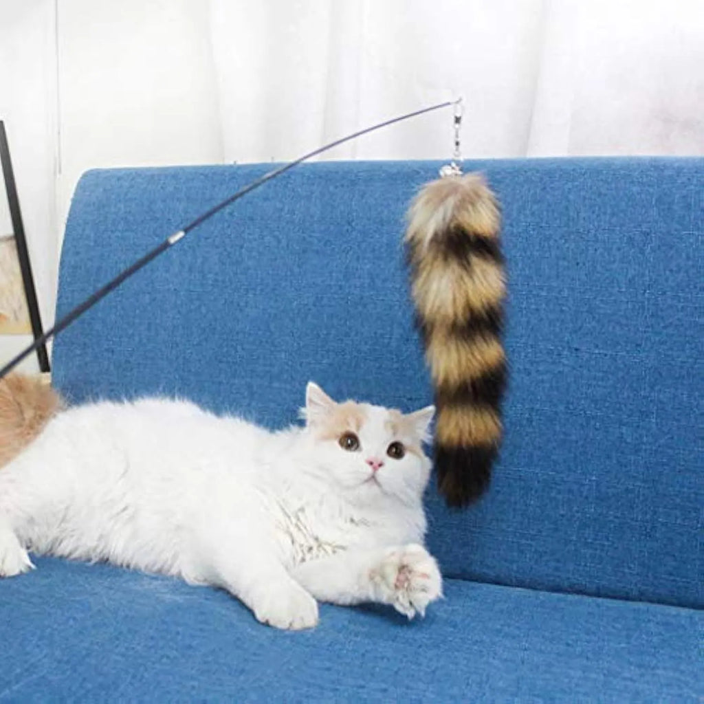 Black cat toy wand with elastic string measuring 42cm for interactive feline play
