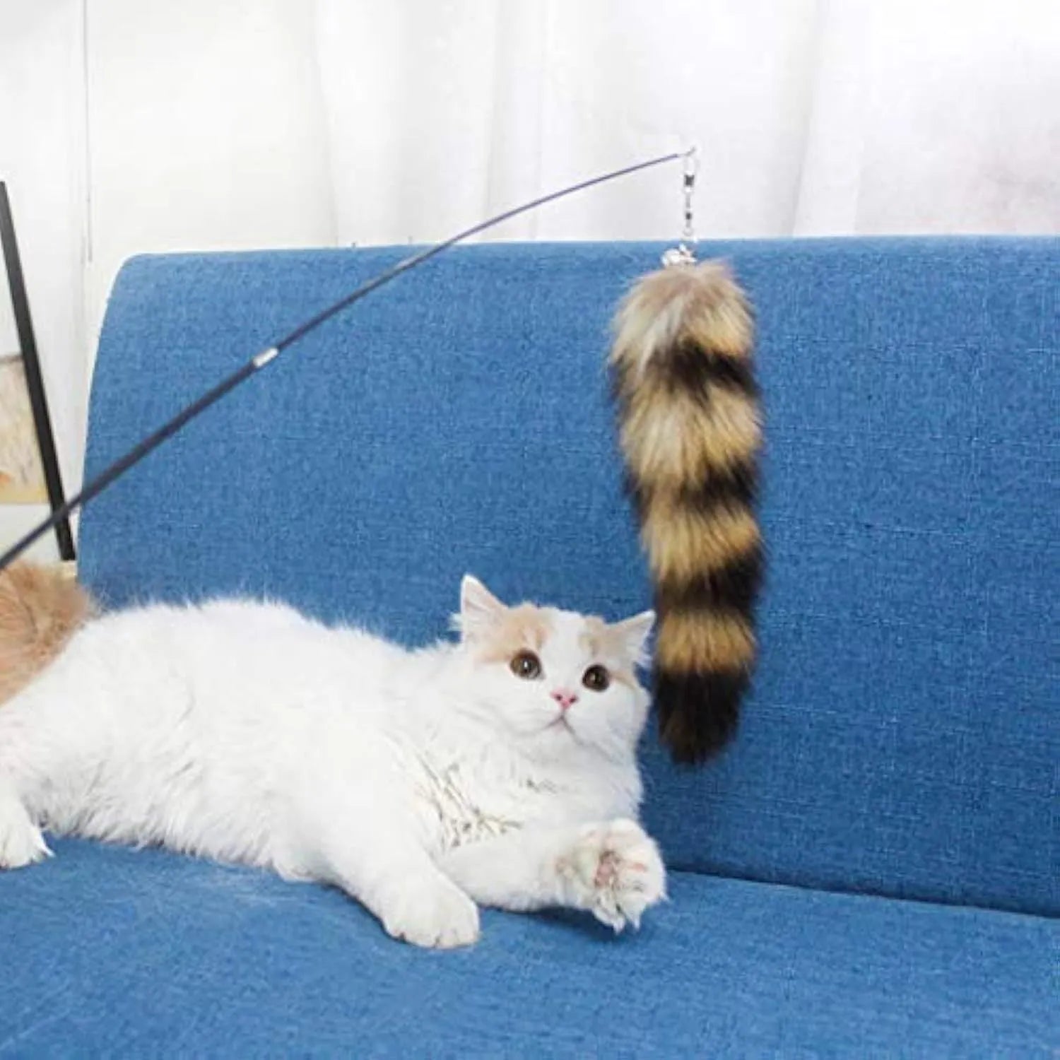 Black cat toy wand with elastic string measuring 42cm for interactive feline play