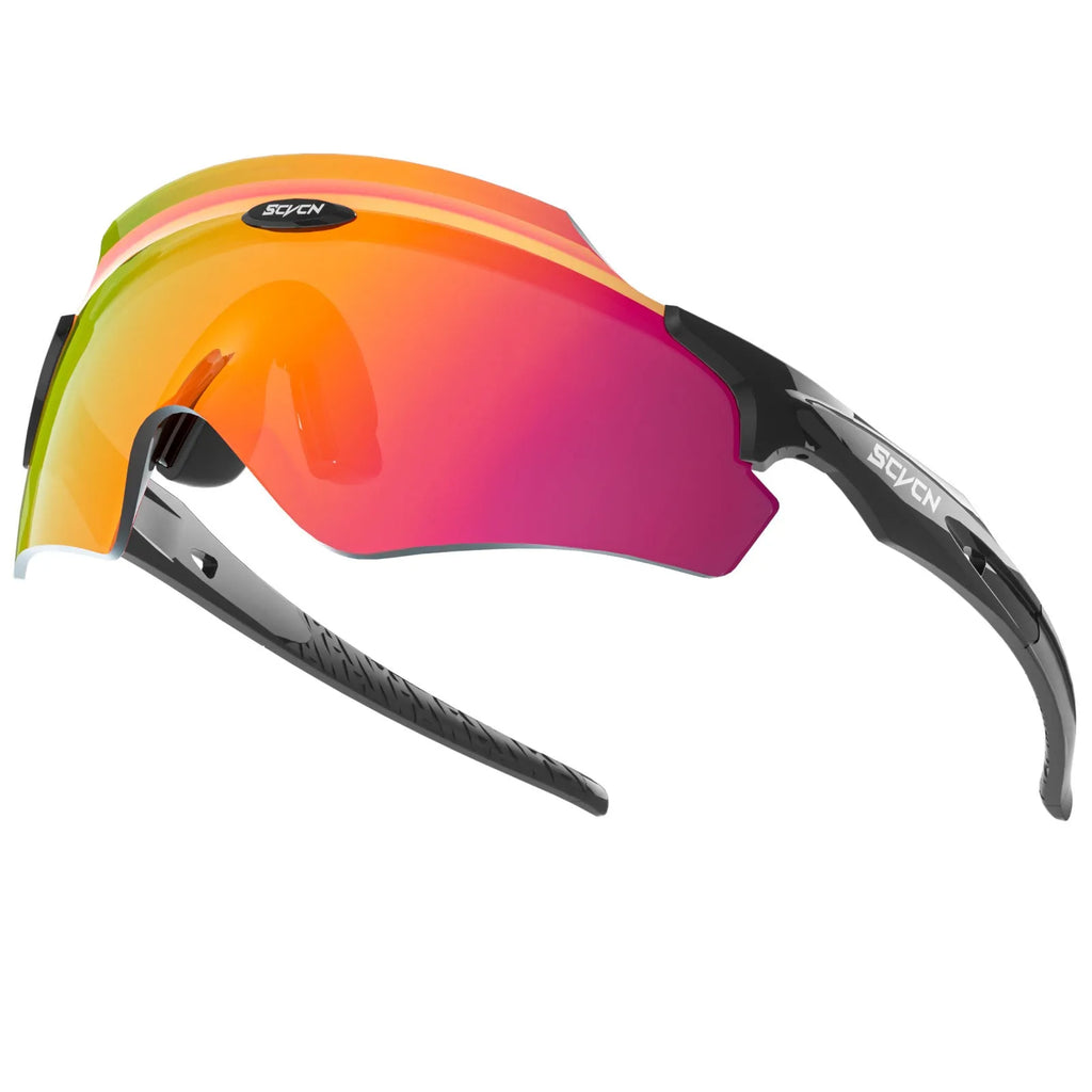 Integrated lens windproof sports glasses with frameless colourful design.