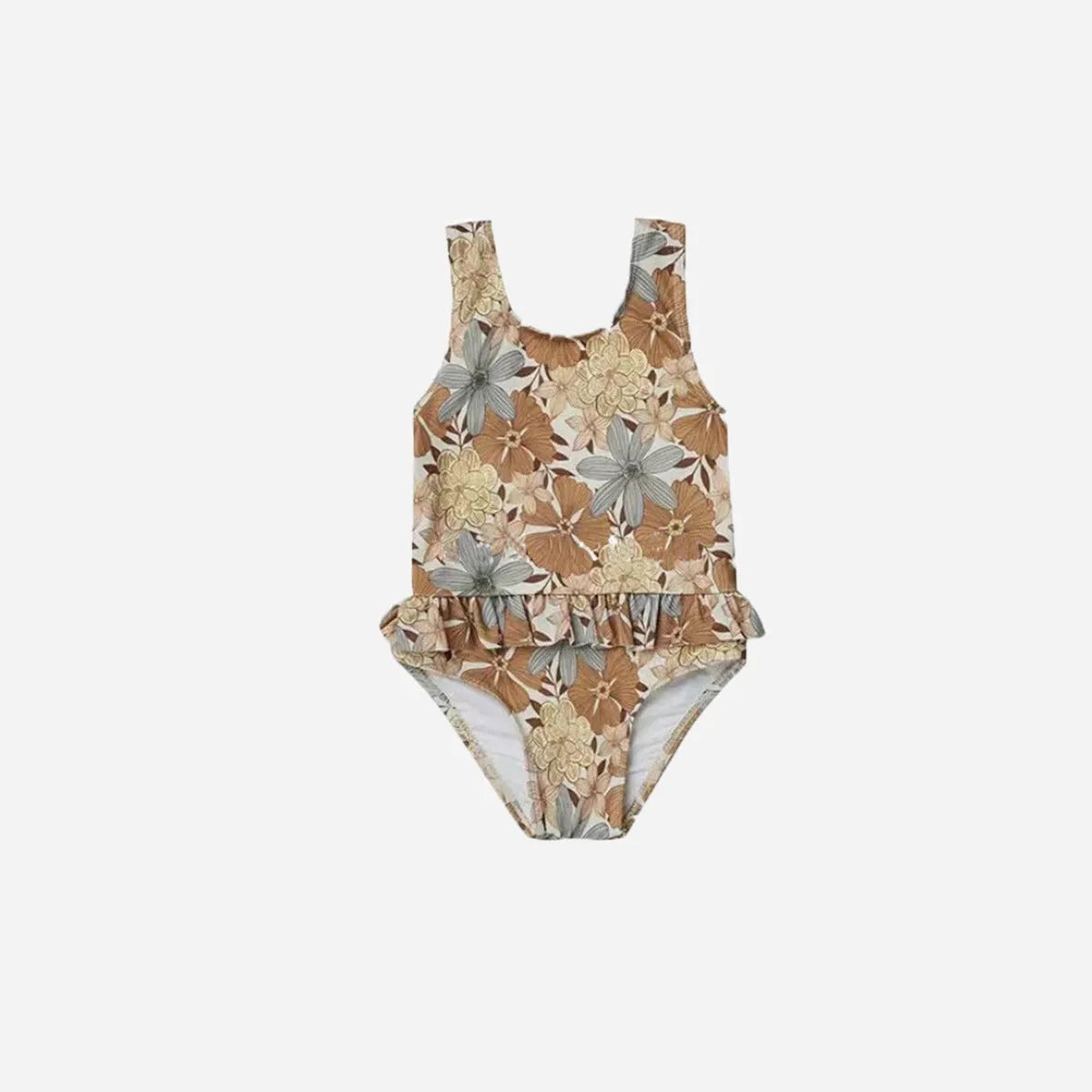 Children's high elastic polyester one-piece swimsuit in brown stripe option for girls aged 1-8