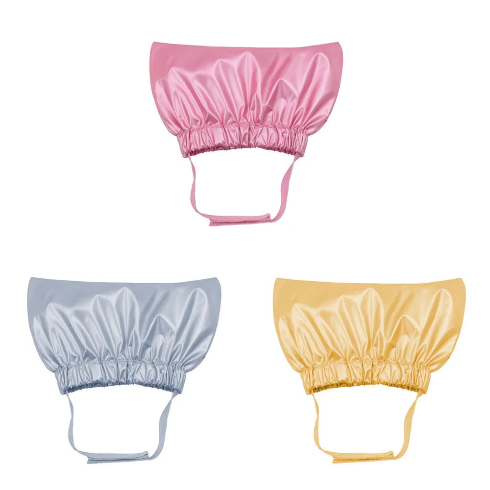 Pet shower cap in gold colour with adjustable ear protection for dog or cat bathing