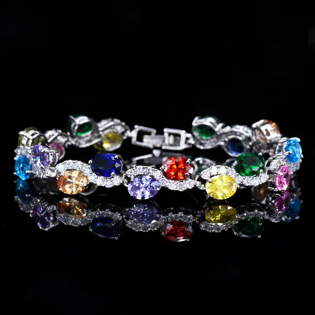 Copper plated gold colour zircon bracelet with geometric design and adjustable 18.4 cm length