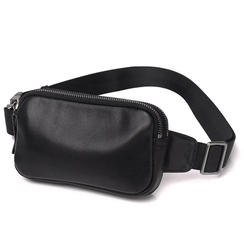 Men's small leather crossbody bag in brown, ultra-light cowhide with nylon lining, compact size for daily use