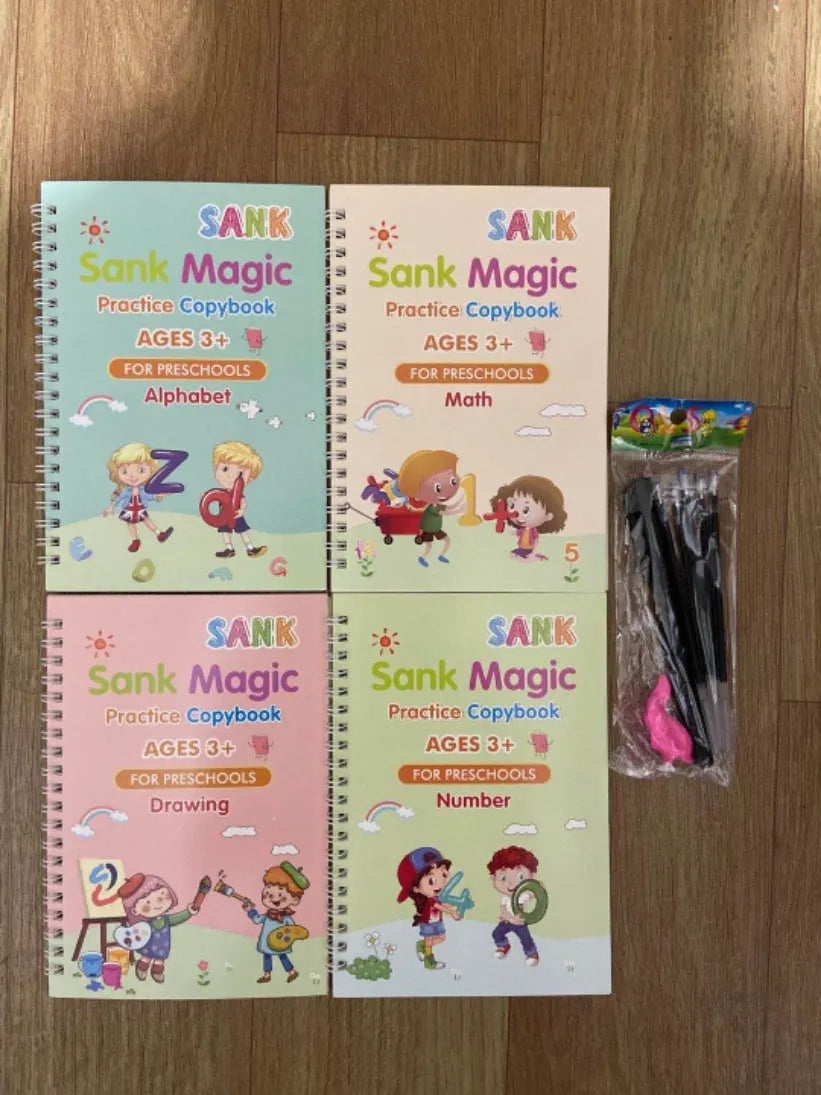 Magic stylus calligraphy practice books set in cardboard with pen and refills, 13 x 19 cm, four colour options