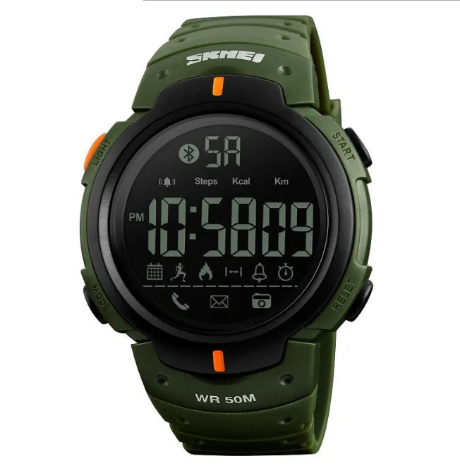 50mm round smart watch with PU strap, black, compatible with Apple and Android Bluetooth devices