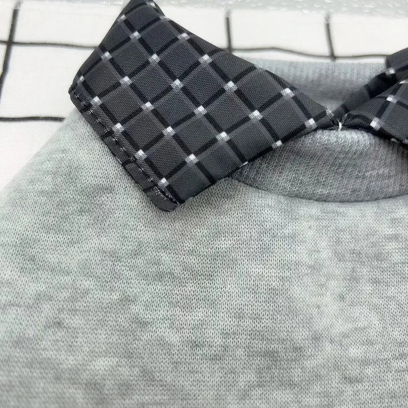 Fake two-piece collar thin velvet sweater for dogs in beige polyester with detachable hoodie