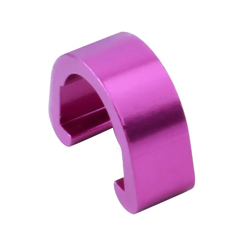 Pack of ten small aluminium alloy C-shaped buckles in assorted metallic colours on a white background.