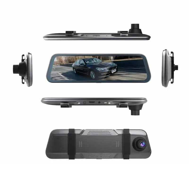 10-inch full screen touch driving recorder rearview mirror in black with 170 degree wide angle lens
