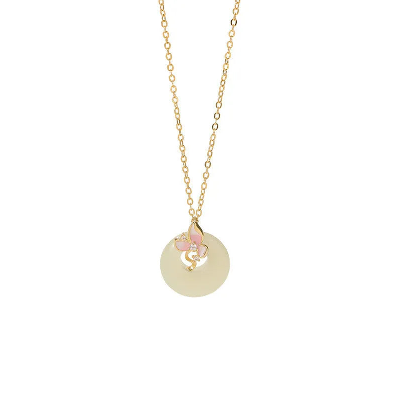 925 silver orchid pendant necklace with peace buckle clasp on O-ring chain, pastoral floral style