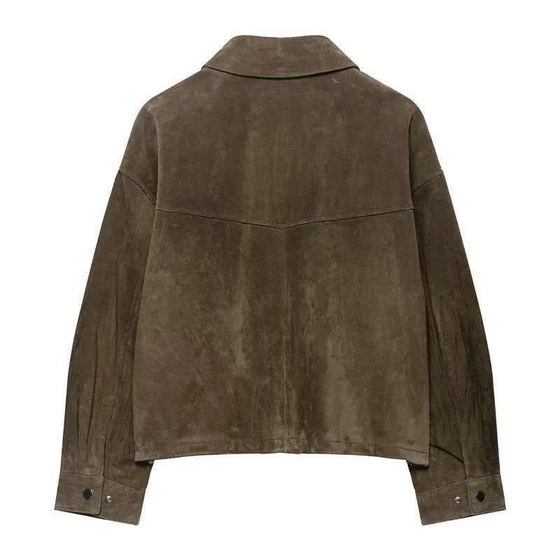Women's PU fabric jacket in Japanese Korean casual style with medium thickness and regular cut