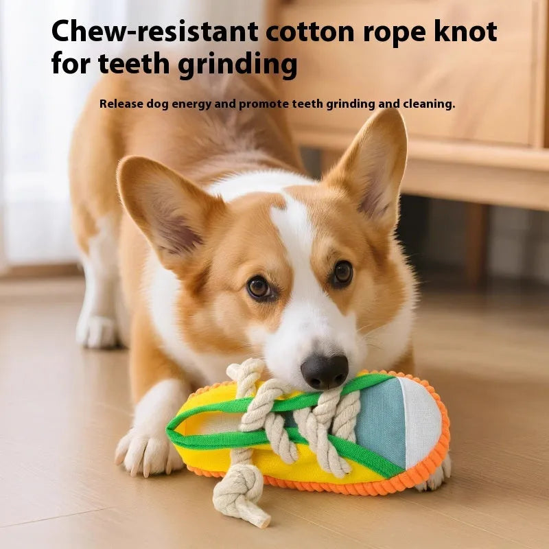 Colourful plastic dog slipper toy with bend design for chewing and self-righting play