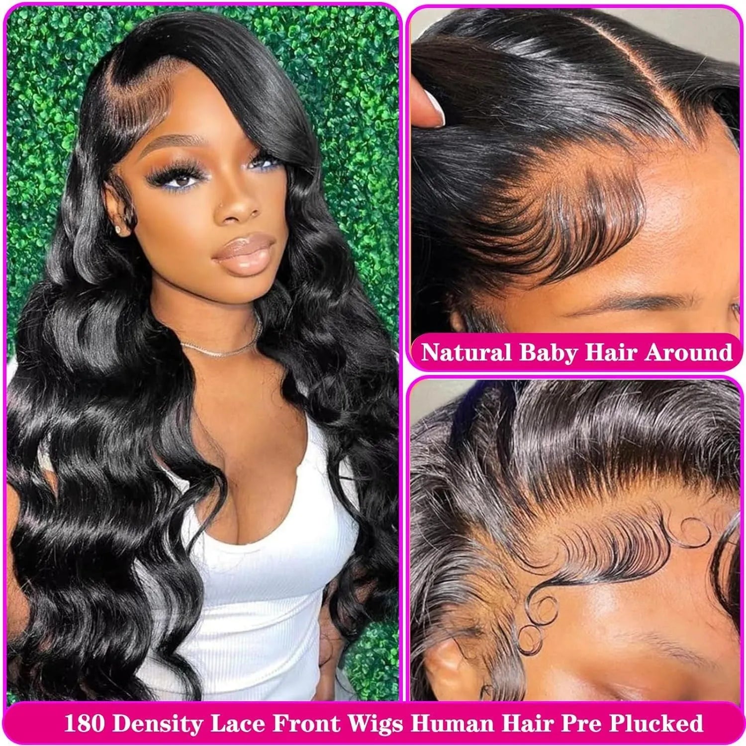 Black medium-long curly wave full-head wig with lace mesh cap, shown from front view