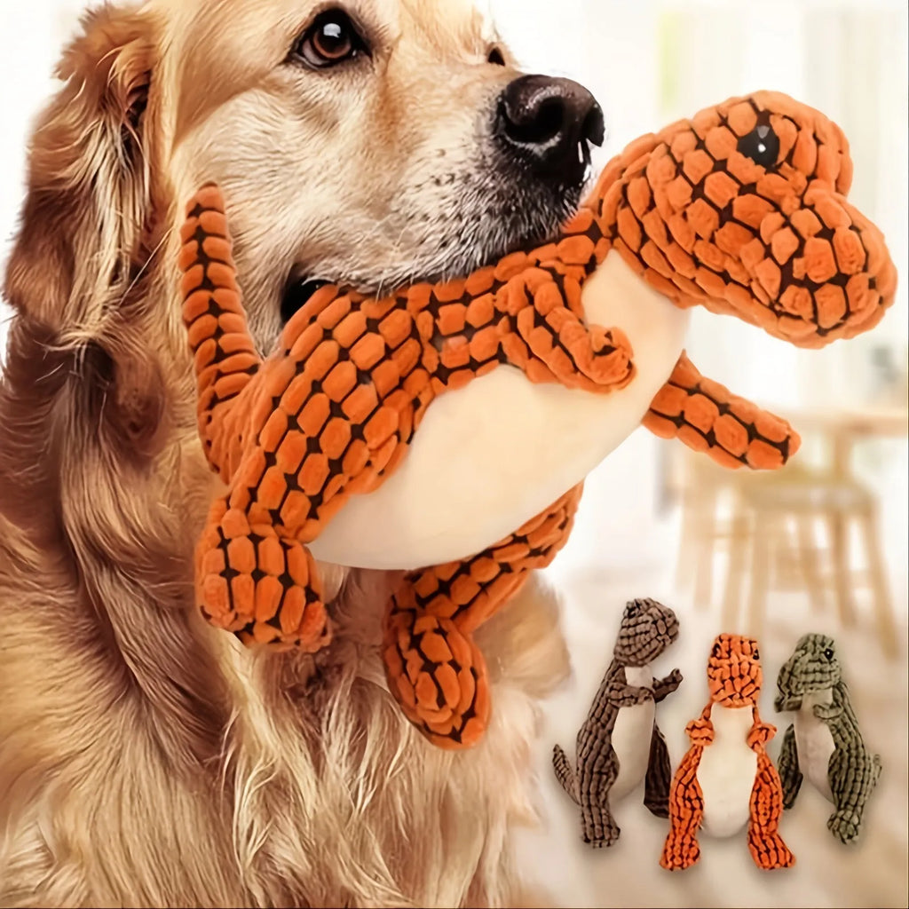 Grey, green, or orange bite-resistant rubber dog toy with sound feature for chewing.