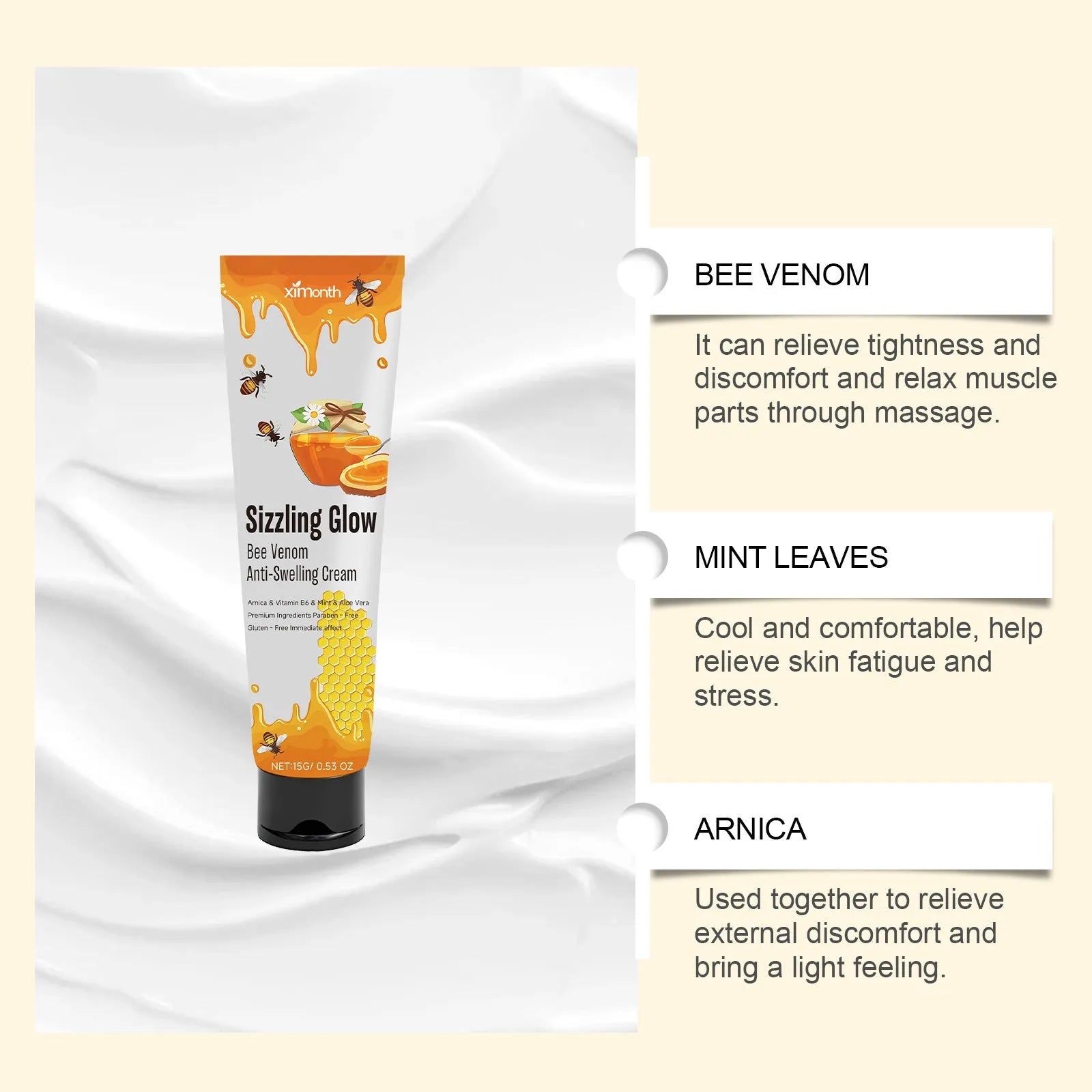 Skin Rejuvenation Daily Care Skin Cream 15g tube with bee venom and mint leaf active ingredients