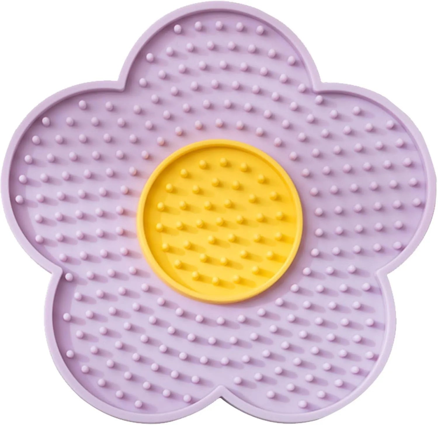 Flower-shaped silicone lick pad with suction cup for cats and dogs, available in five colours