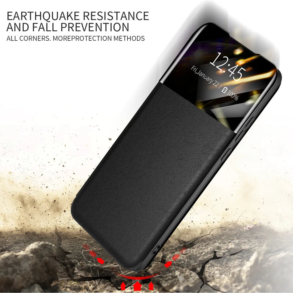 Card flip protective case for Google Pixel 6 in solid black colour, showing the PU leather front cover with card slots and the hard PC back shell