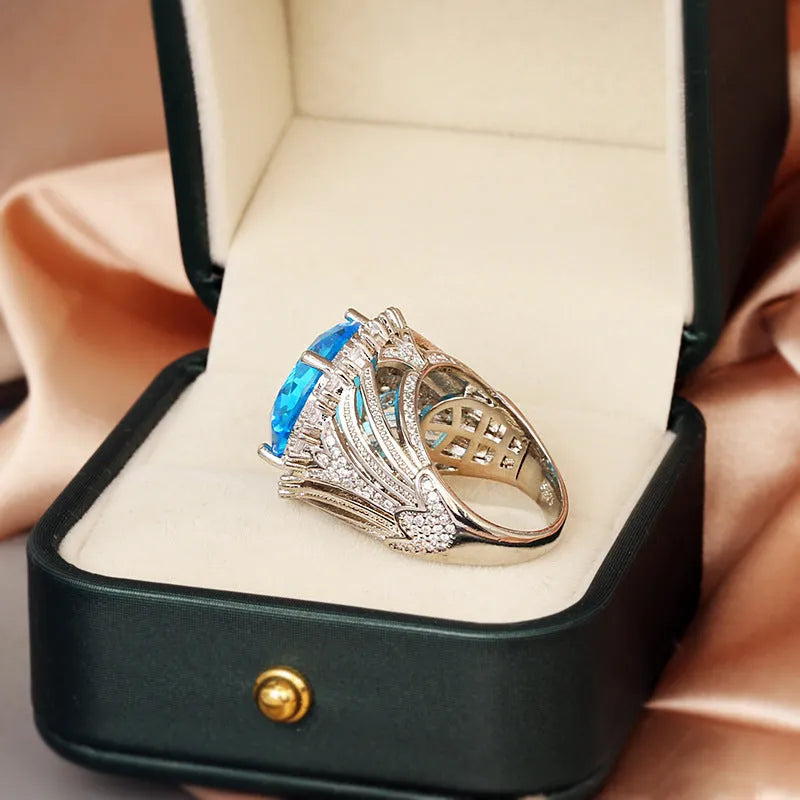 Italian Court Retro Hollow Female Ring in white steel finish on plain background