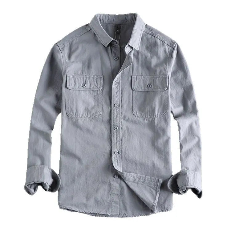 Men's loose fit long sleeve cardigan shirt in polyester fibre showing light grey colour option