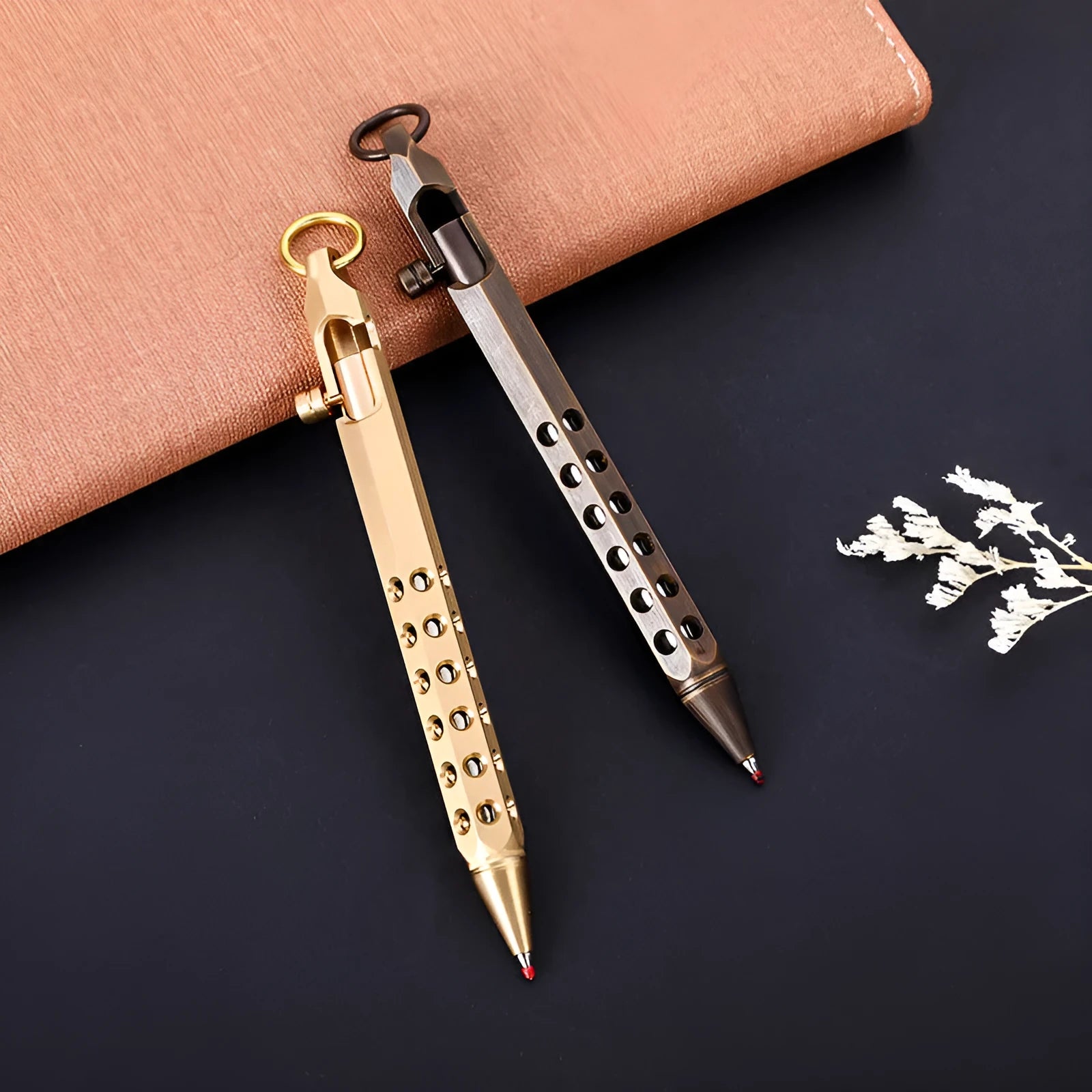 Brass hexagonal bolt rollerball pen with 0.5mm tip in natural and black finish options