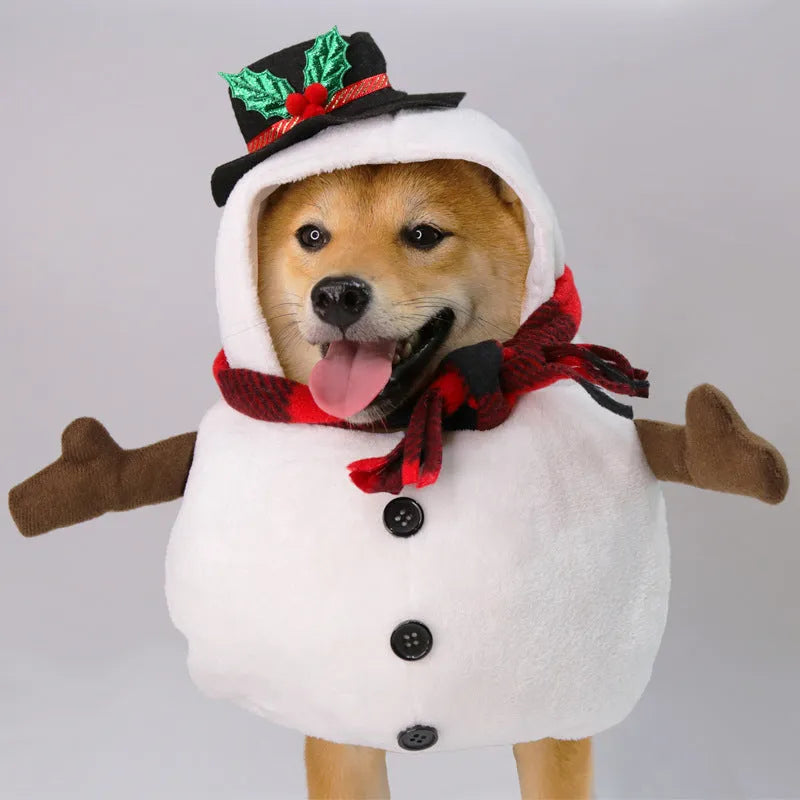 Christmas snowman funny transformation dog costume for pets made of polyester in snowman colour