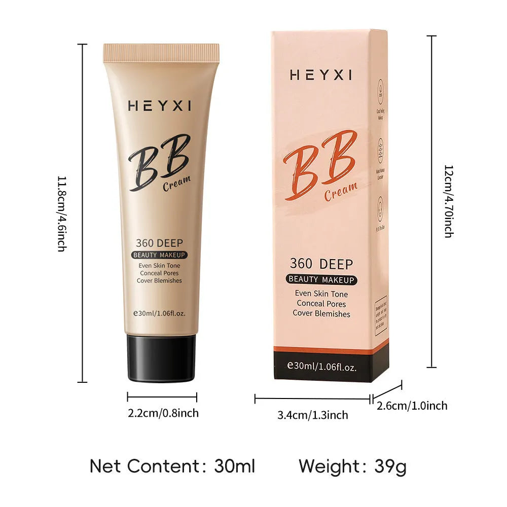 Waterproof sweat-proof BB cream foundation in four shade options with skin care properties