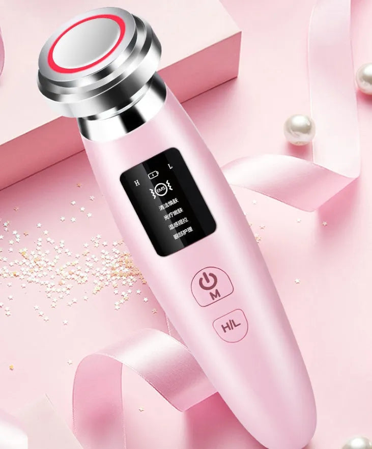 Pink cleansing and rejuvenating beauty instrument with compact 185mm length for home facial care