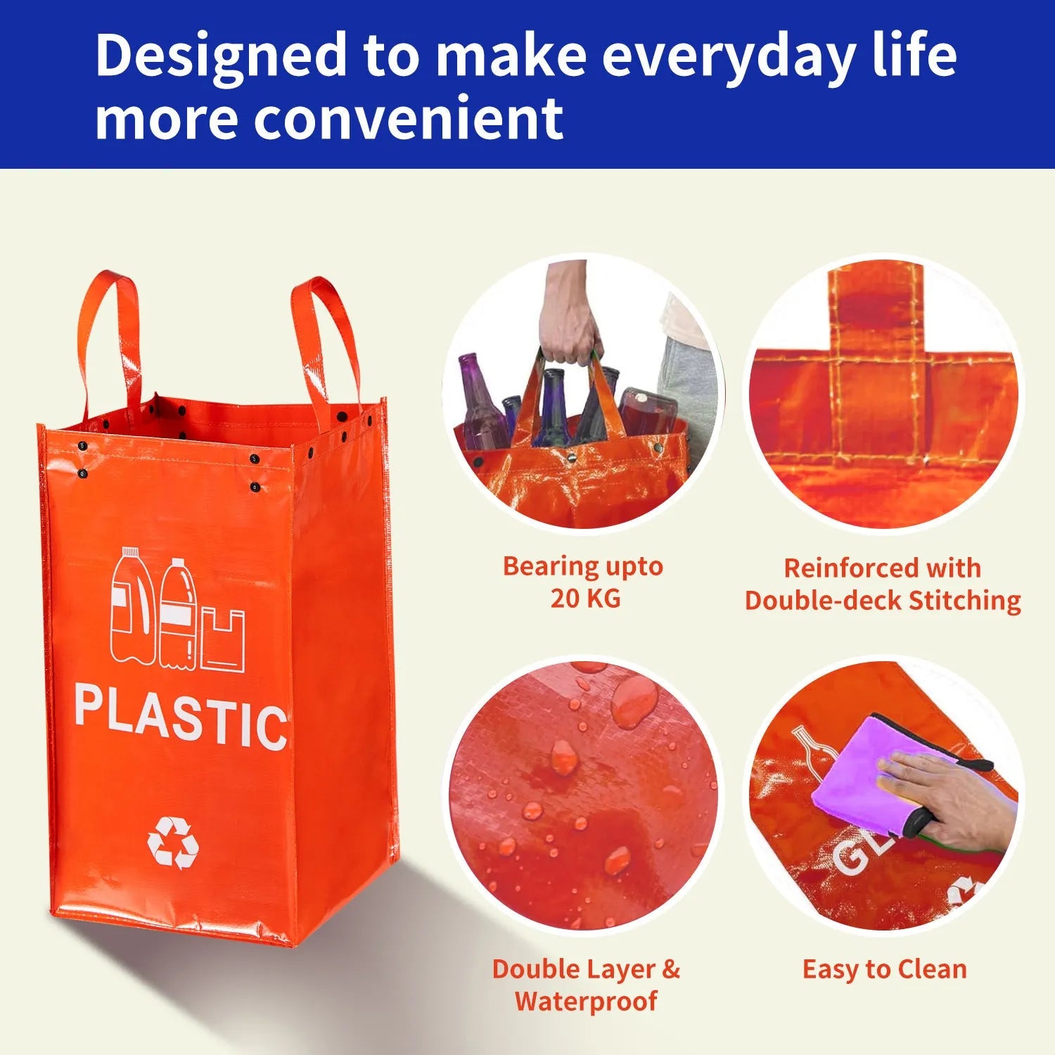 40-litre rectangular waterproof PP plastic clean bag for garbage classification in assorted colours
