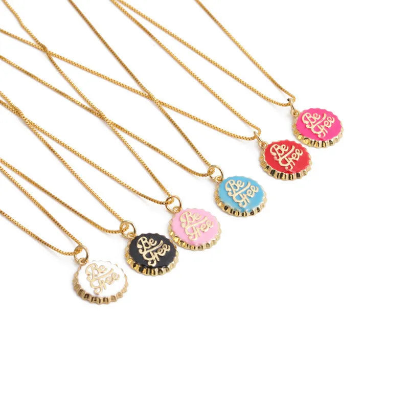 Copper bottle cap pendant necklace with 18K gold electroplating on a 40cm box chain