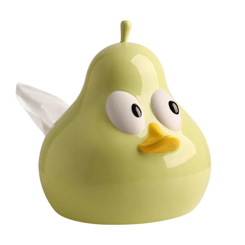 Ceramic pear-shaped tissue box with cute animal design in green colour option