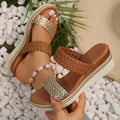 Gold and silver plus size wedge sandals for women, sizes 36-43, with PU upper and rubber sole.