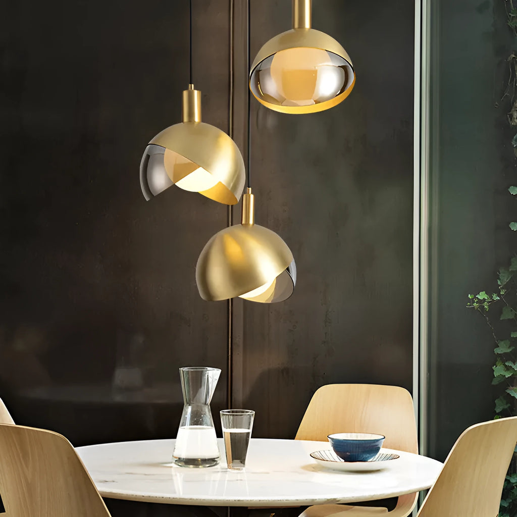 Simple 20cm iron droplight with golden stitching in champagne gold warm LED finish