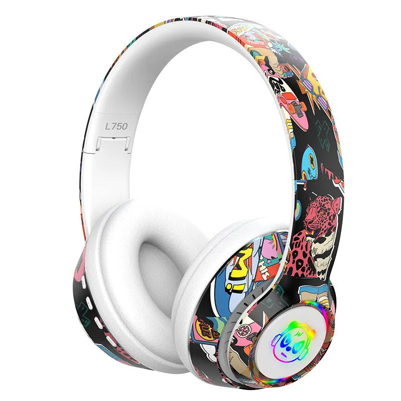 Graffiti wireless Bluetooth headset in black on a plain background with over-ear design