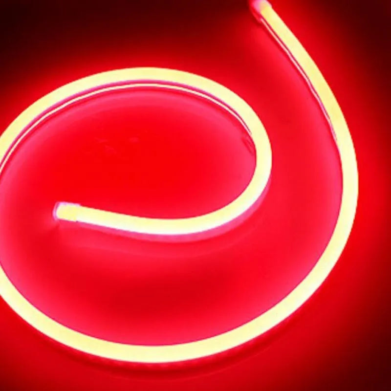12V silicone low voltage flexible neon strip in 100 metres, 120 LED beads per metre, dimmable, five colour options