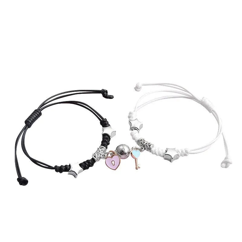 Magnetic couple bracelets with alloy construction and various design options including love symbols and animal patterns