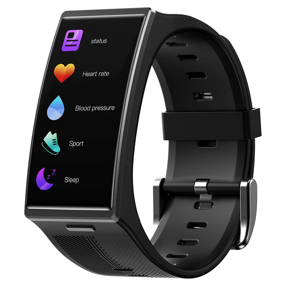 Bluetooth waterproof blood pressure sports watch with 1.91-inch screen and black silicone strap on wrist