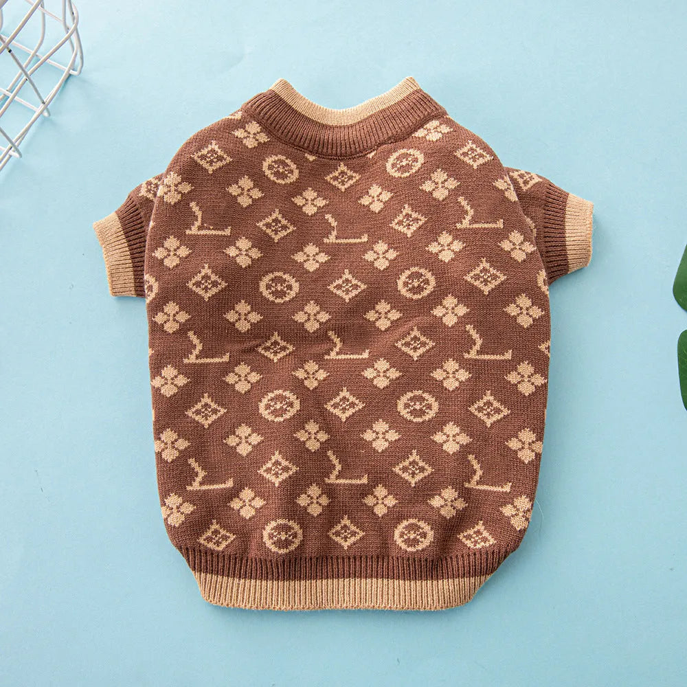 Thick wool blend dog sweater for winter in monochrome or two-tone colours, sizes XS to XXL