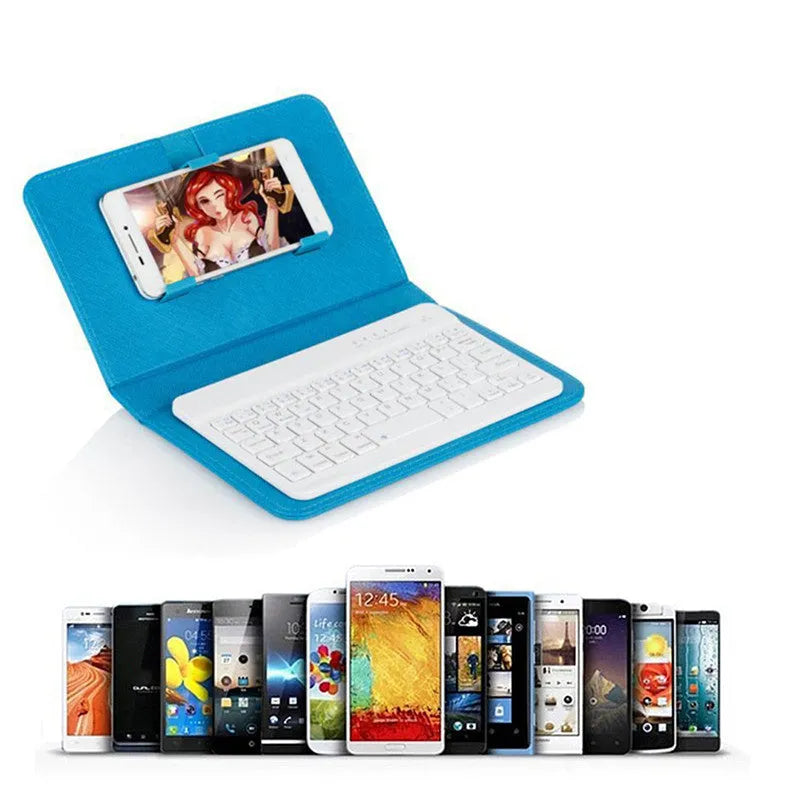 Compatible Apple iPhone Bluetooth keyboard holster leather case with stand for 4.5-6.8 inch phones