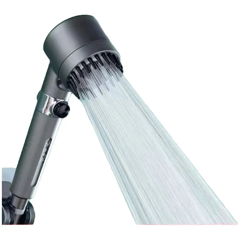 Portable ABS plastic shower head with three adjustment modes on modern bathroom wall