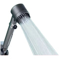 Portable ABS plastic shower head with three adjustment modes on modern bathroom wall