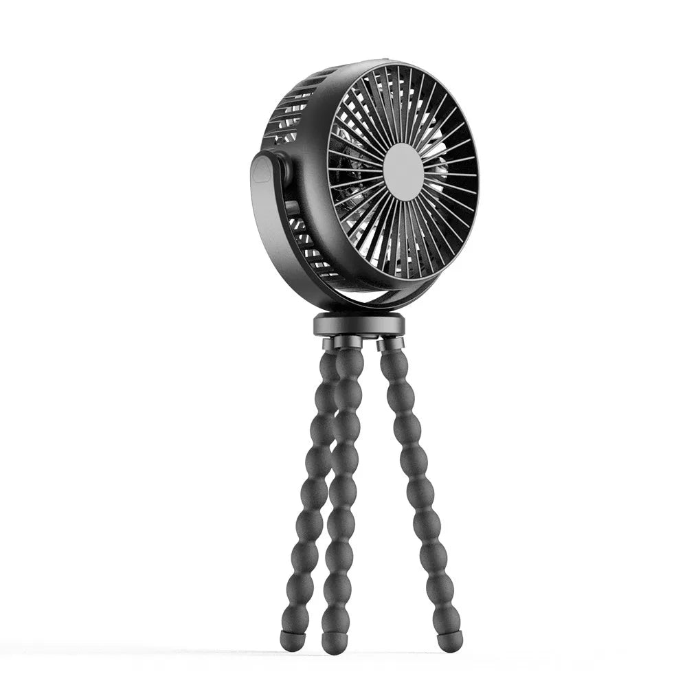 HOMEFISH F2 automatic shake head rechargeable fan with LED light and removable mounting bracket.