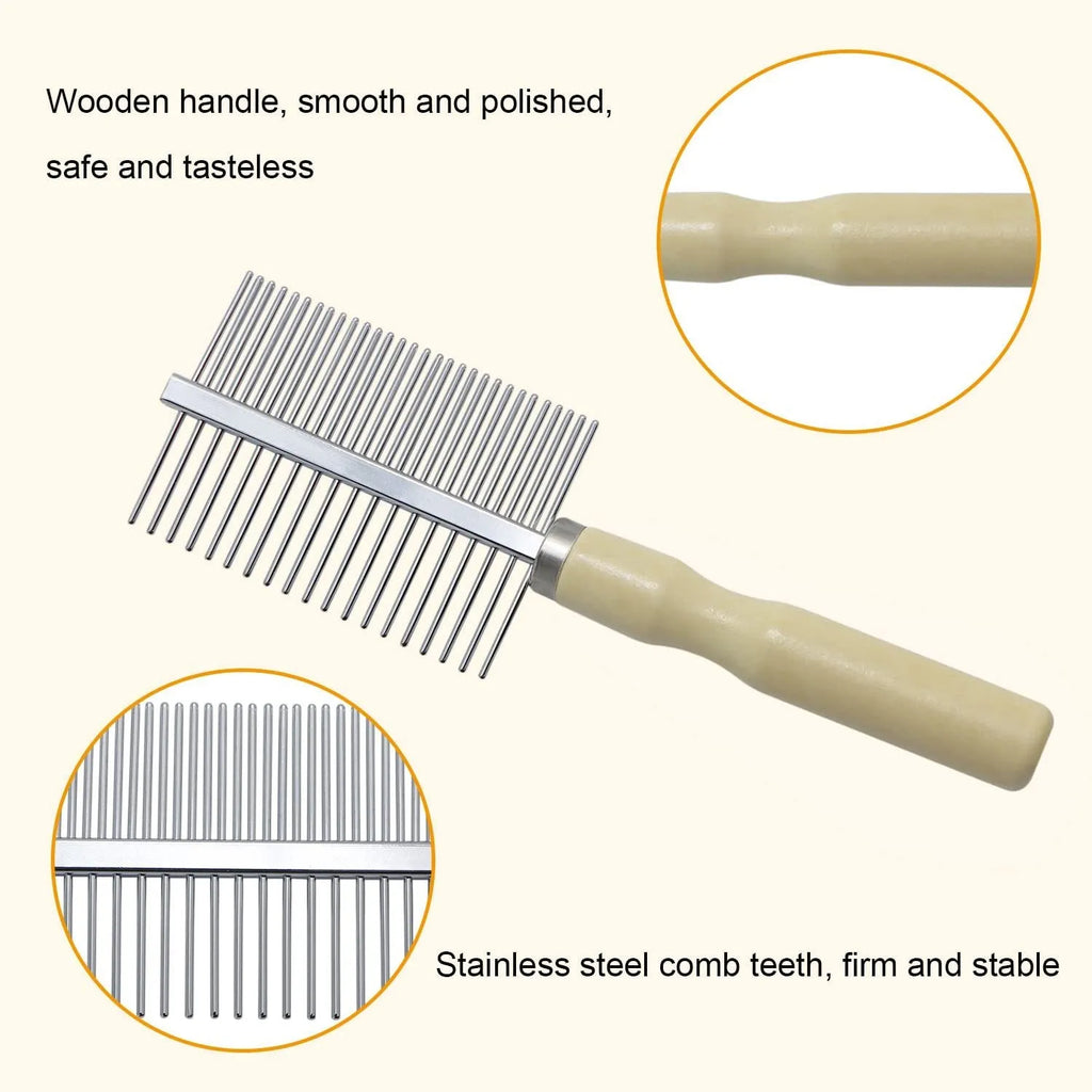 Wooden handle pet grooming comb with round teeth for dog and cat coat maintenance
